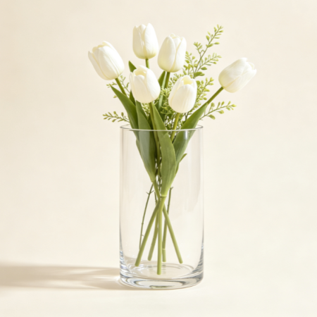 Cylindrical clear glass vase